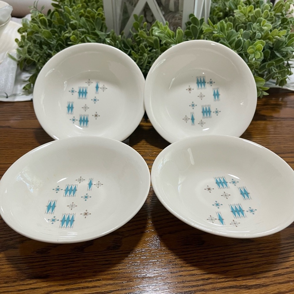 Set of 4 Mount Clemens 1950s MCM Atomic Blue Aqua Small Salad Bowls Vintage